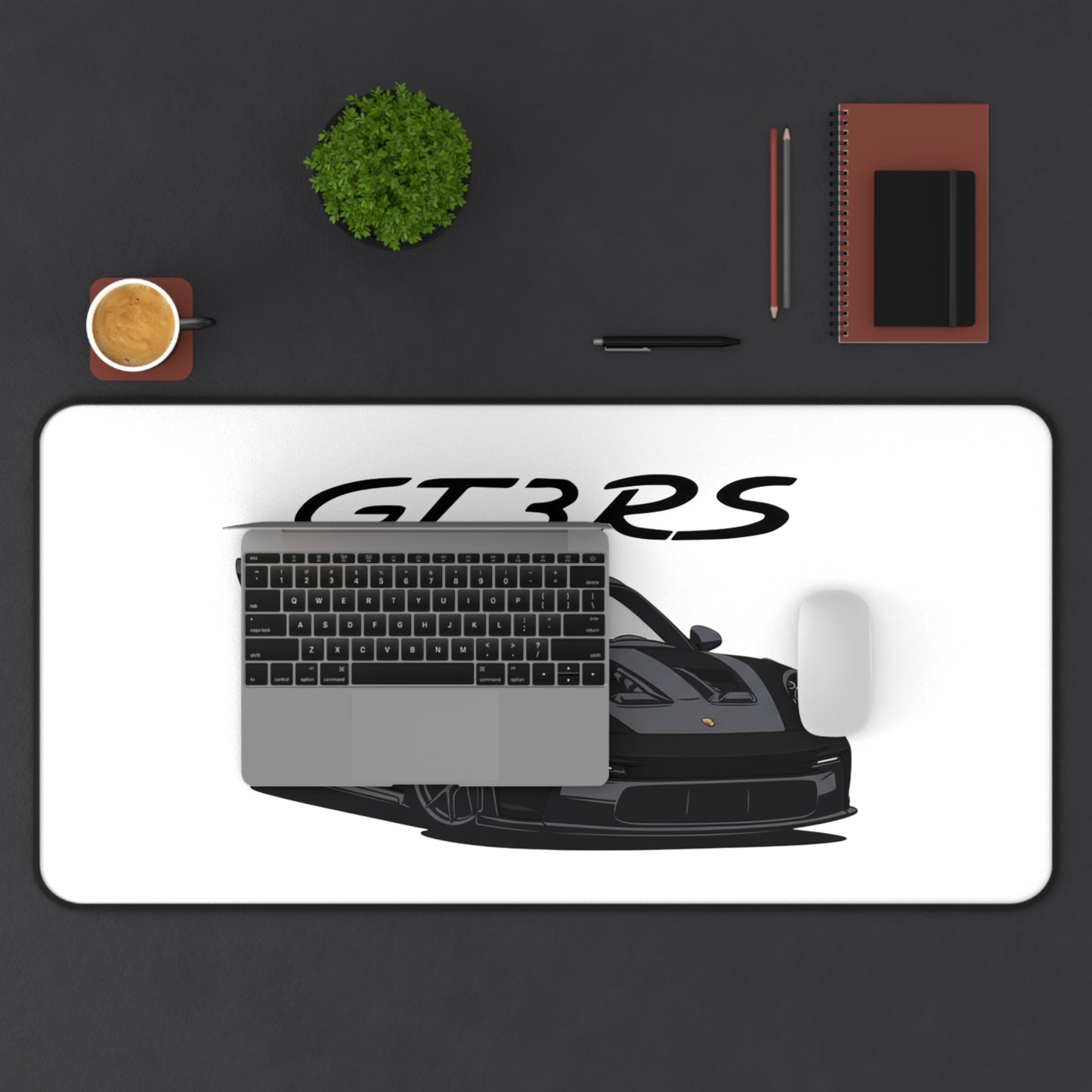 Black Porsche GT3 RS Illustration Desk Mat | Racing Car Mouse Pad
