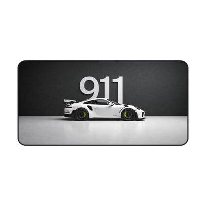 White Porsche 911 Illustration Desk Mat | Sports Car Mouse Pad