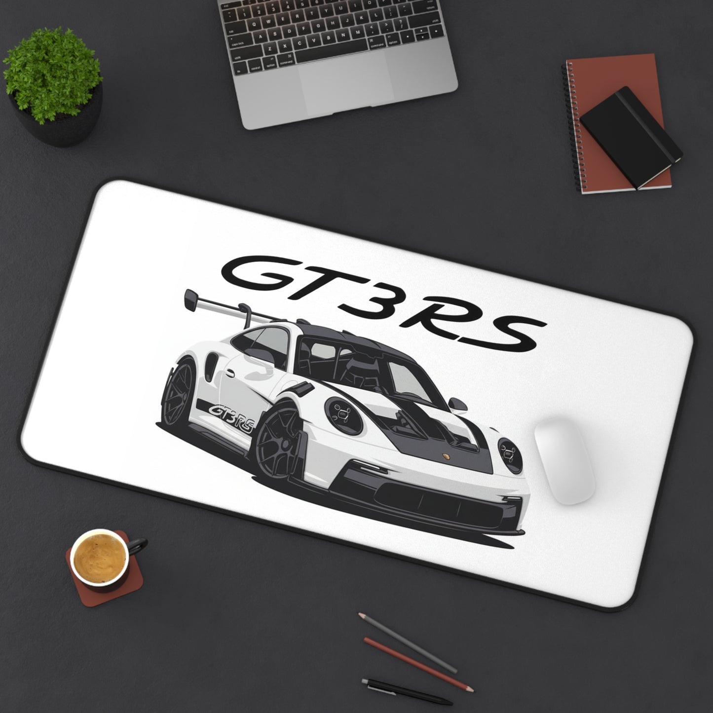 White Porsche GT3RS Desk Mat | Racing Car Mousepad