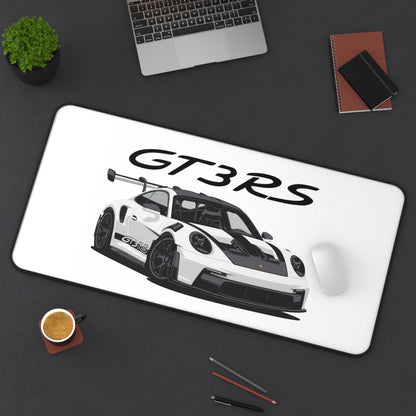 White Porsche GT3RS Desk Mat | Racing Car Mousepad