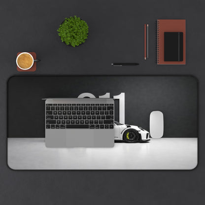 White Porsche 911 Illustration Desk Mat | Sports Car Mouse Pad