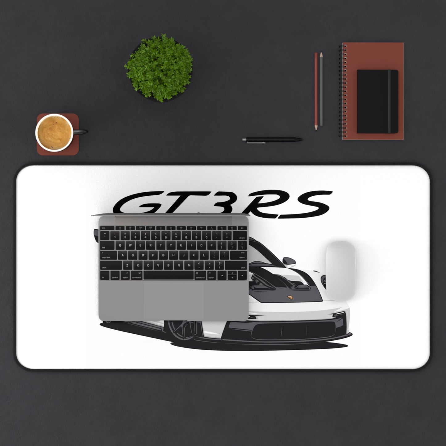 White Porsche GT3RS Desk Mat | Racing Car Mousepad